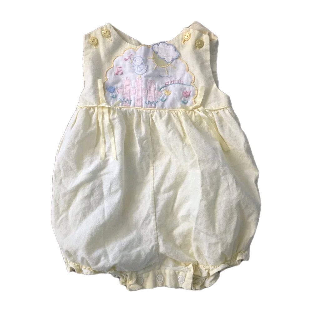 Vintage Yellow Spring Floral Bubble Romper Size 6-9M 90s